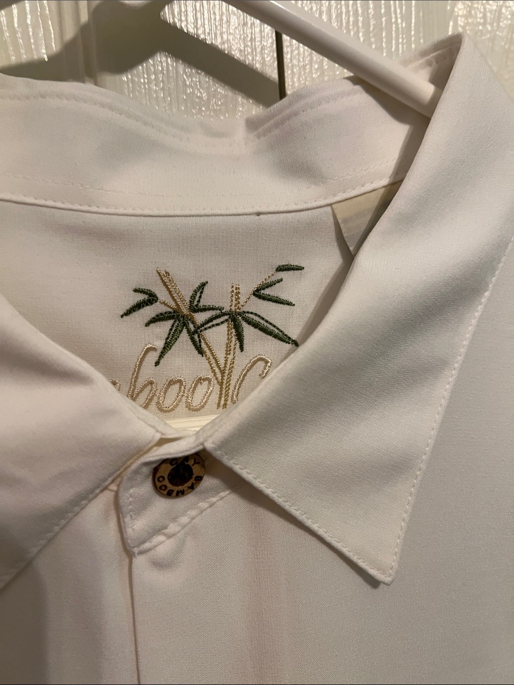 Men's Off White Short-Sleeve Button-Down Shirt with Subtle Embroidery - Picture 5 of 9